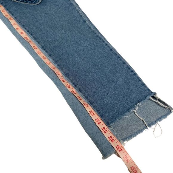ONLY Chuck Straight Two Tone 5 Pocket Cropped Jeans Raw Hi-Lo Hem Sz 28 - Picture 7 of 12